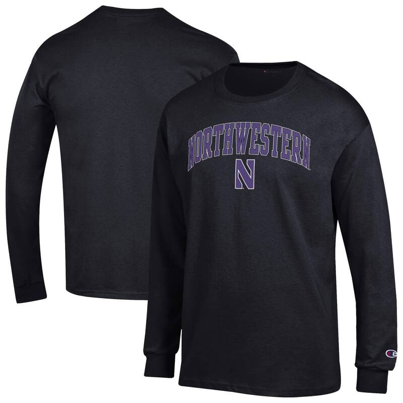 チャンピオン メンズ トップス Tシャツ ロゴ Men'sChampion Black Northwestern Wildcats Arch Over Logo Long Sleeve T-Shirt Nwt Black ブラック