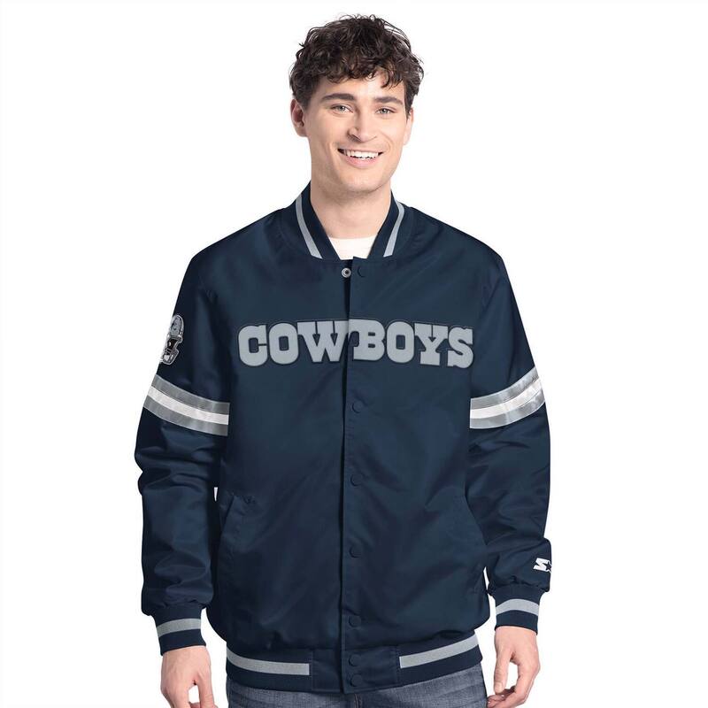 カール バンクス メンズ アウター ジャケット・ブルゾン Men'sG-III Sports by Carl Banks Navy Dallas Cowboyscout Full-Snap Varsity Jacket Cow Navy ネイビー｜ReVida 店