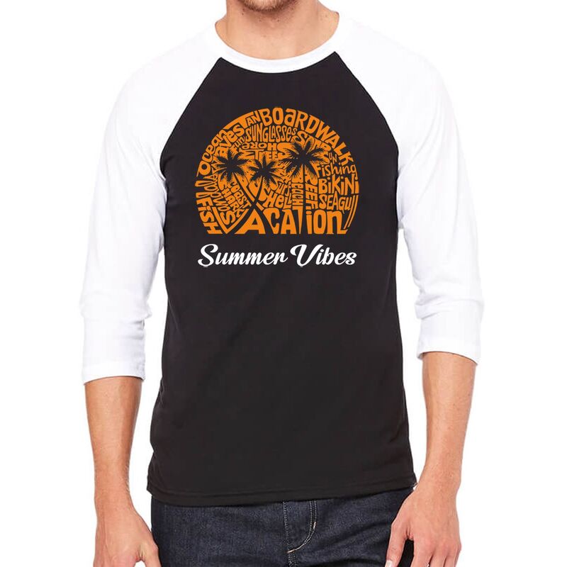 エルエーポップアート メンズ トップス Tシャツ LA Pop Art Summer Vibes - Men's Raglan Baseball Word Art-shirt Black White ホワイト｜ReVida 店