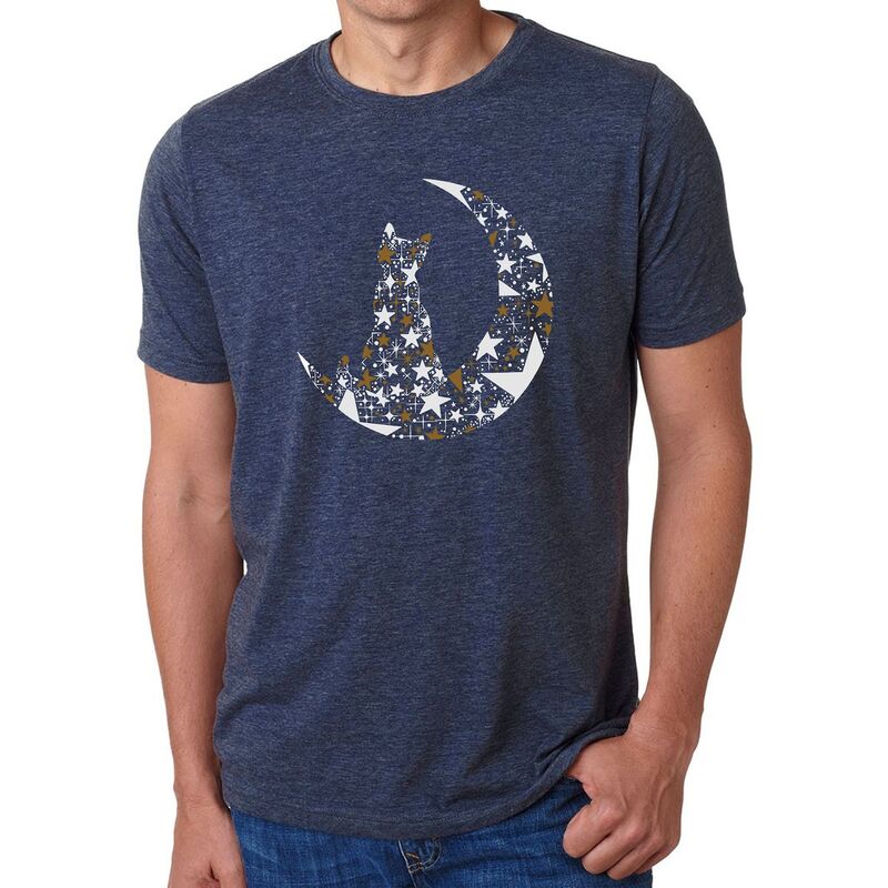 エルエーポップアート メンズ トップス Tシャツ LA Pop Art Cat Sitting On Moon - Men's Premium Blend Word Art-Shirt Navy ネイビー｜ReVida 店