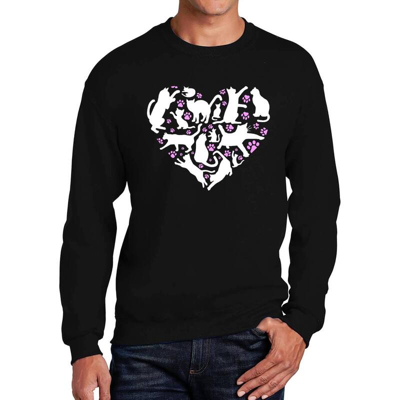 エルエーポップアート メンズ トップス Tシャツ クルーネック スウェット LA Pop Art Cat Heart - Men's Word Art Crewneck Sweatshirt Black ブラック