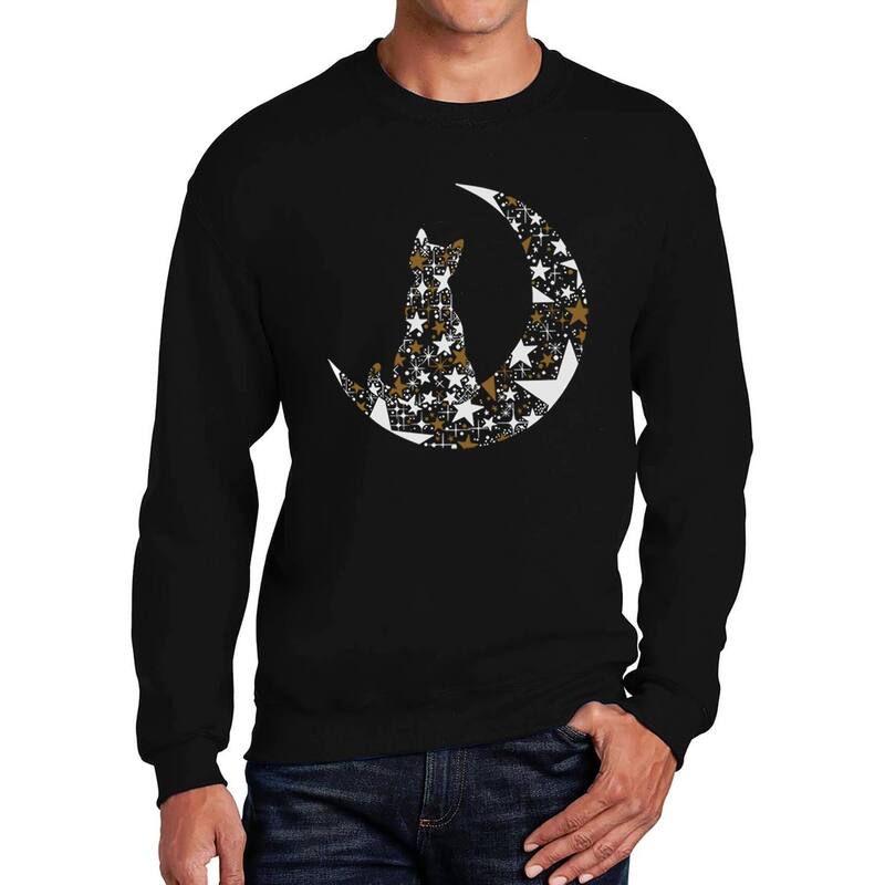 エルエーポップアート メンズ トップス Tシャツ クルーネック スウェット LA Pop Art Cat Sitting On Moon - Men's Word Art Crewneck Sweatshirt Black ブラック