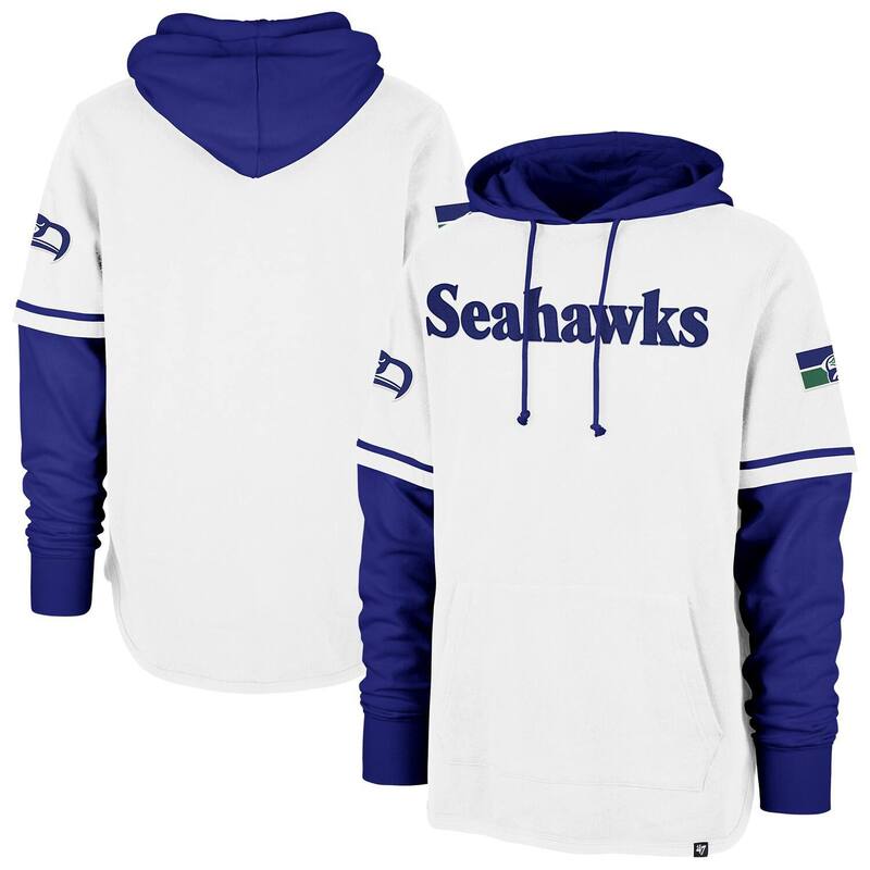 フォーティセブンブランド メンズ トップス Tシャツ ショートパンツ パーカー 47 Brand Men's '47 White Seattle Seahawks Throwback Shortstopullover Hoodie Sea White ホワイト
