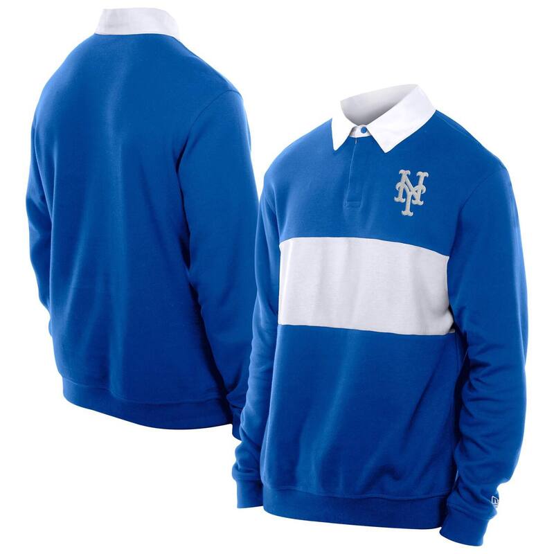 ニュー内鰓 メンズ トップス プルオーバー スポーツシャツ 色つや立ちはだかる Men\u0027s New Era Royal New York Mets Throwback Prep Colorblock Rugby Polo Met Blue 青色