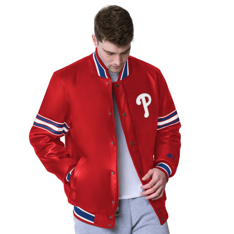 スターター メンズ アウター ジャケット・ブルゾン レザー Men'startered Philadelphia Phillies Leather Jacket Phl Red レッド｜ReVida 店