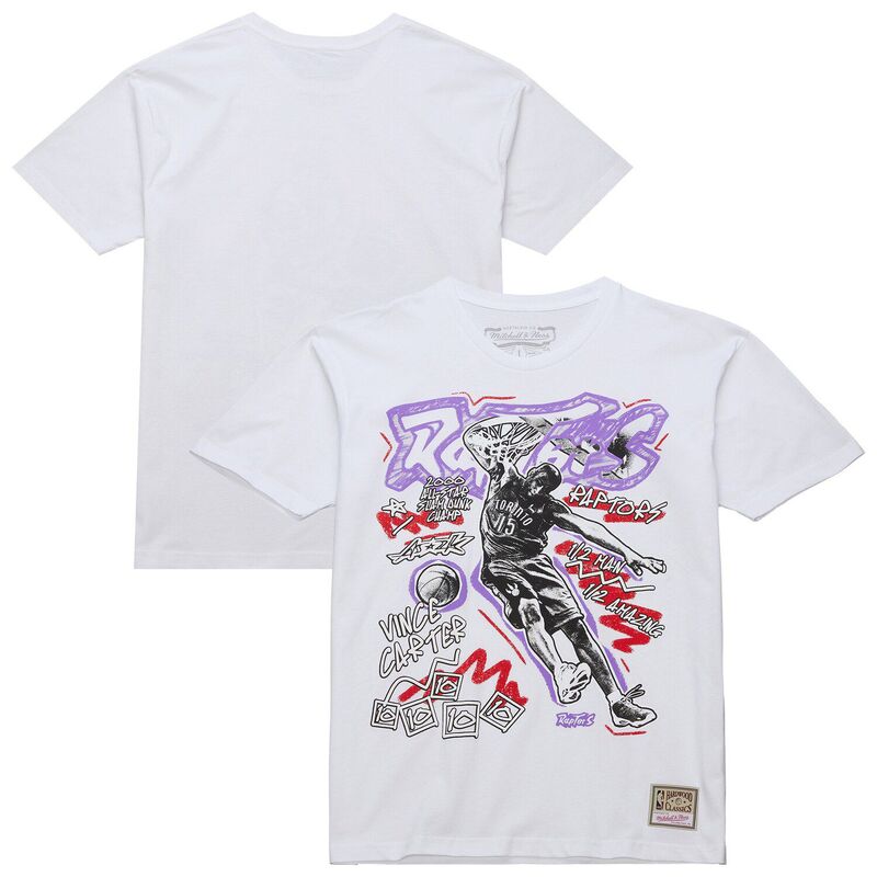 ミッチェル&ネス メンズ トップス Tシャツ Men's Mitchell & Ness Vince Carter White Toronto Raptors Hardwood Classics Chalked Up T-Shirt Rpt White ホワイト
