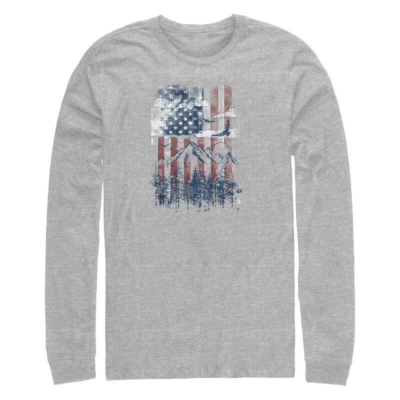 アニメキャラクター メンズ トップス Tシャツ トール グラフィック Licensed Character Big & Tall Mountain Scenery Americana Long Sleeve Graphic Tee Athletic Heather ヘザー