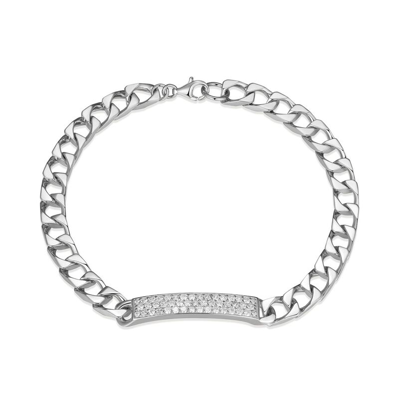 アンブランデッド メンズ 佩び物 ブレスレット・バングル・アンクレット Unbranded Men\u0027sterling Silver Pave Cubic Zirconia Curb ID Bracelet Sterling しろがね色