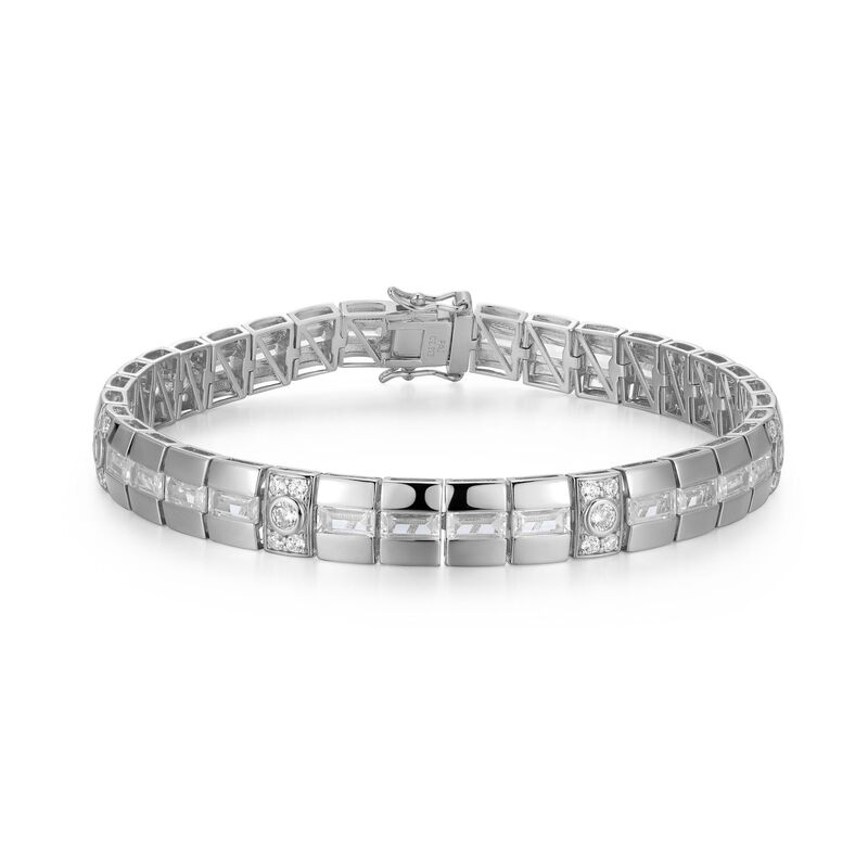 アンブランデッド メンズ 付属物 ブレスレット・バングル・アンクレット Unbranded Men\u0027sterling Silver Cubic Zirconia Bracelet Sterling しろがね色