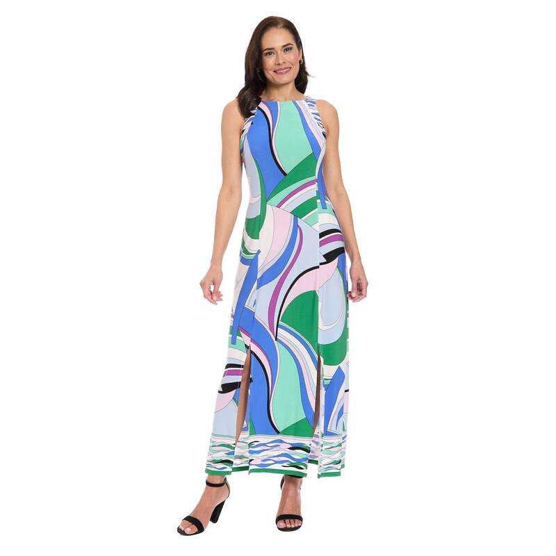 ロンドンタイムス レディース トップス ワンピース マキシ Women's London Timeslit Hemaxi Dress with Lattice Back White Blue ホワイト 13,665円