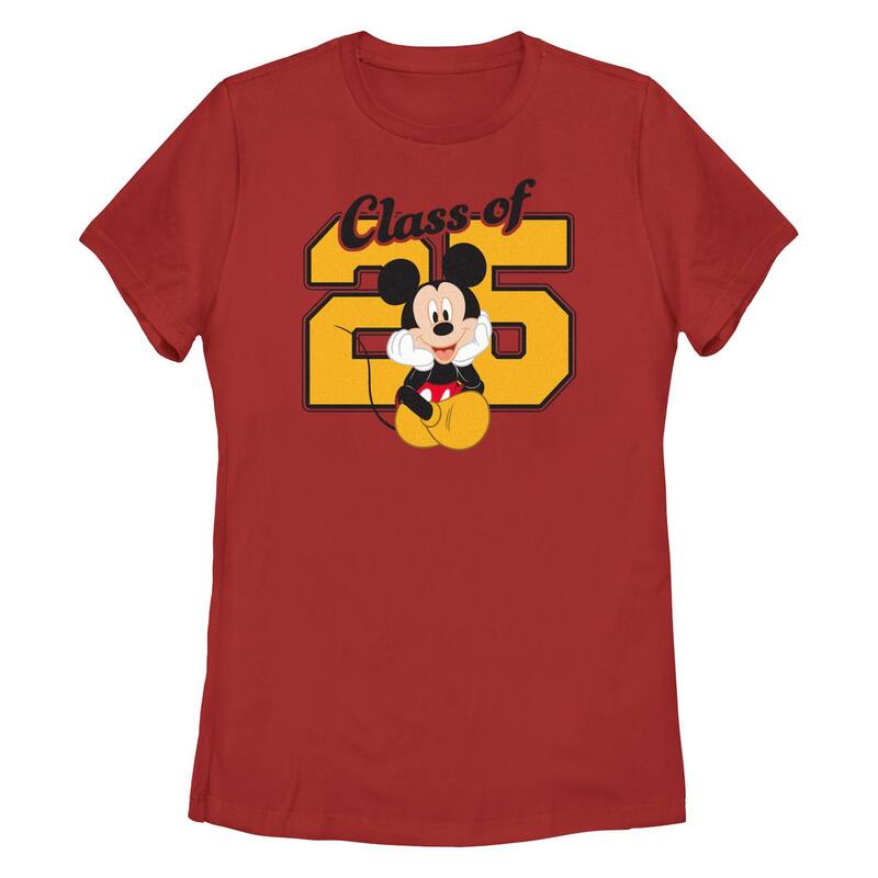 ディズニー レディース トップス Tシャツ グラフィック Disney's Mickey Mouse Class Of '25 Pose Juniors' Graphic Tee Red レッド