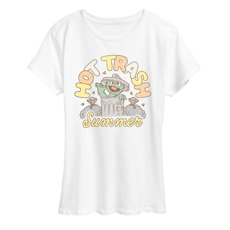 アニメキャラクター レディース トップス Tシャツ グラフィック Licensed Character Women'sesame Street Oscar the Grouchotrash Summer Graphic Tee White ホワイト