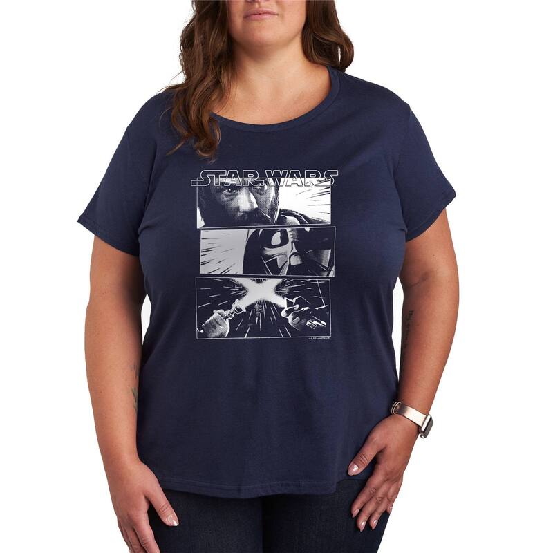 スター ウォーズ レディース トップス Tシャツ プラスサイズ グラフィック Plusize Star Wars Obi vs Darth Vadar Graphic Tee Navy ネイビー