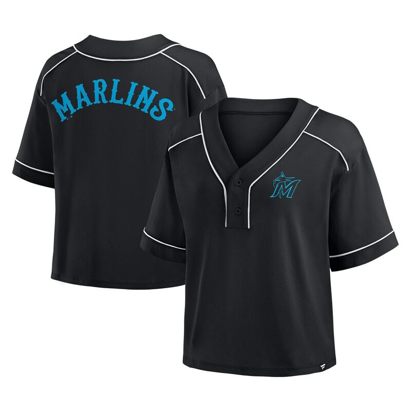 ファナティクス レディース トップス Tシャツ Vネックロップド Women's Fanatics Black Miami Marlins Oversized Champ Game Cropped V-Neck T-Shirt Mrl Black ブラック