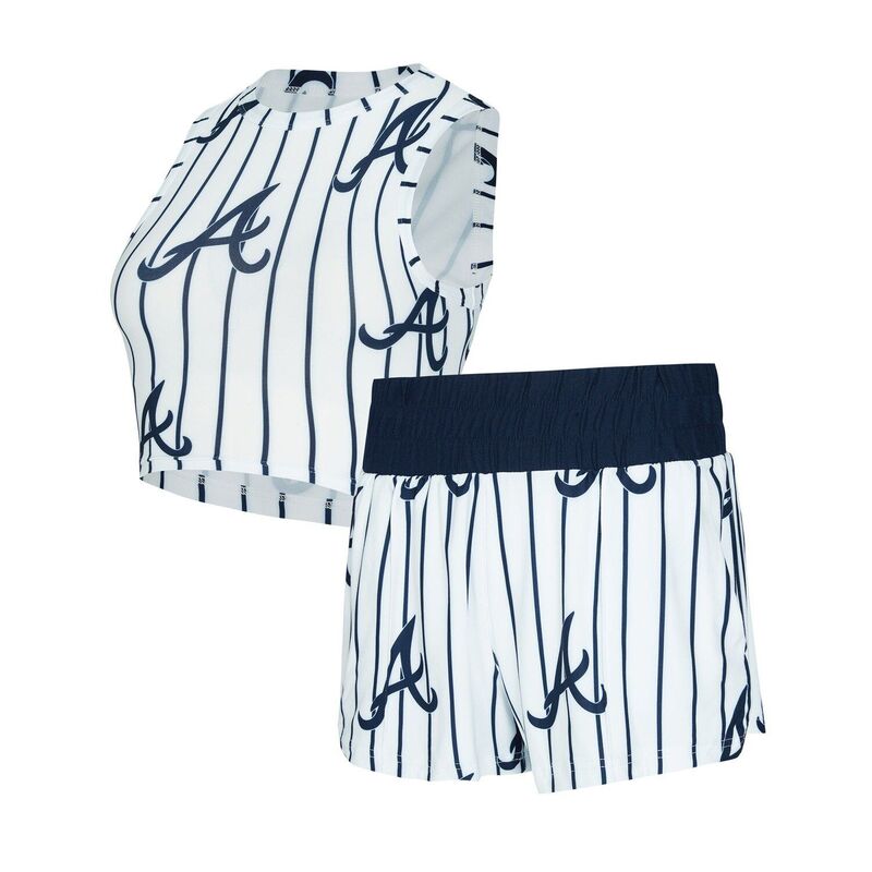 アンブランデッド レディース アンダーウェア ナイトウェア Unbranded Women's Conceptsport White Atlanta Braves Pinstripe Record Tank & Short Set Brv White ホワイト