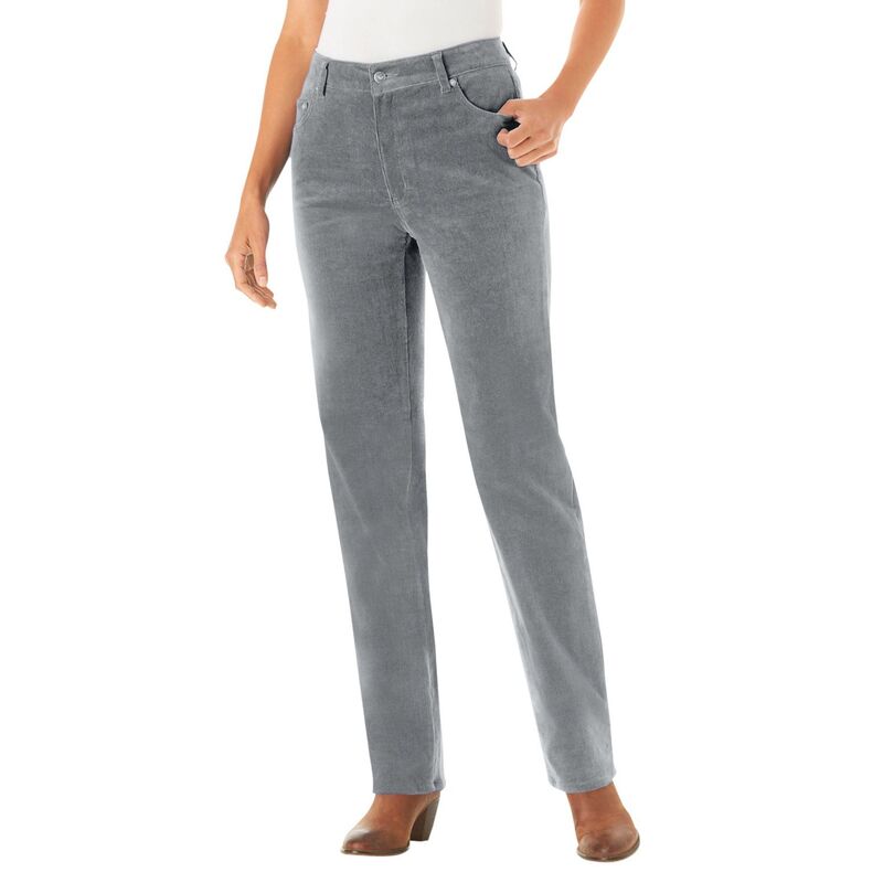ウーマン ウィズイン レディース ボトムス カジュアルパンツ ストレート コーデュロイ プラスサイズ Woman Within Women's Plusize Corduroy Straight Leg Stretch Pant Gunmetal ガンメタル
