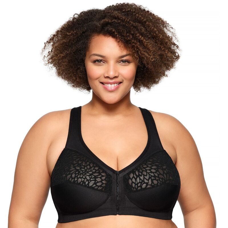 グラマライズ レディース アンダーウェア ブラジャー プラスサイズ Plusize Glamorise Bra MagicLift Front-Closure Wirefree Racerback Bra 1206 Black ブラック