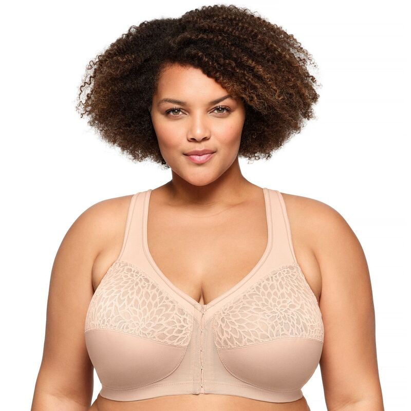 グラマライズ レディース アンダーウェア ブラジャー プラスサイズ Plusize Glamorise Bra MagicLift Front-Closure Wirefree Racerback Bra 1206 Cafe