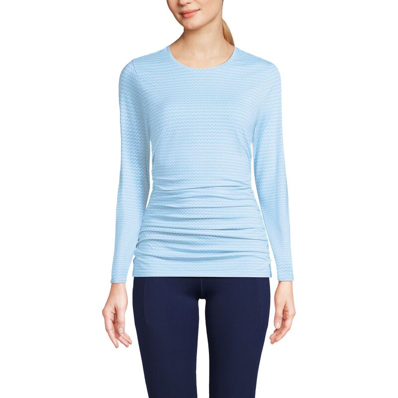 ランズエンド レディース トップス Tシャツ Women's Lands' End Power Performance Long Sleeve Fitted T-Shirt Soft Sky Geo Stripe ストライプ