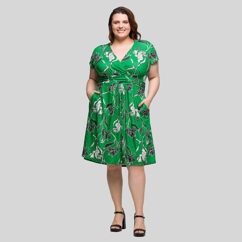 24 セブンコンフォート レディース トップス ワンピース ひざ丈 プラスサイズ キャップ Plusize 24Seven Comfort Apparel Cap Sleeve Knee Length Dress Green Multi グリーン