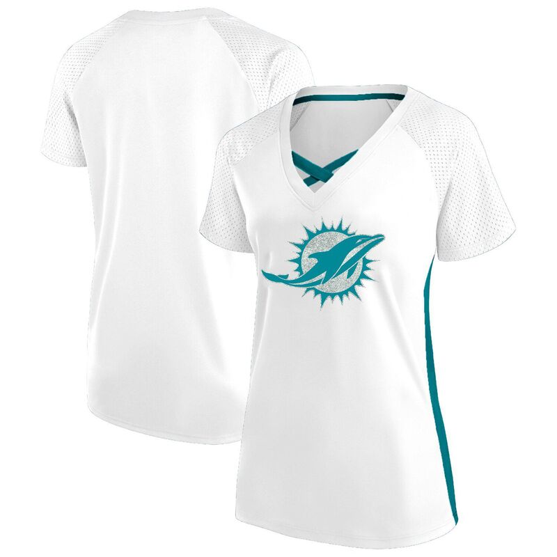ファナティクス レディース トップス Tシャツ Vネック プラスサイズ レース Women's Fanatics White Miami Dolphins Plusize Glitter Lace-Up V- Neck T-Shirt Dol White ホワイト