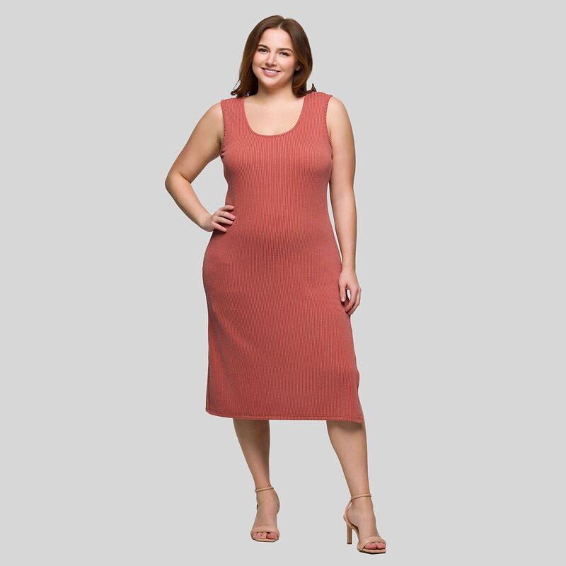 24 セブンコンフォート レディース トップス ワンピース サイドスリット プラスサイズ ミディ ノースリーブ Plusize 24Seven Comfort Apparel Sleevelesside Slit Midi Dress Brick|ReVida 店