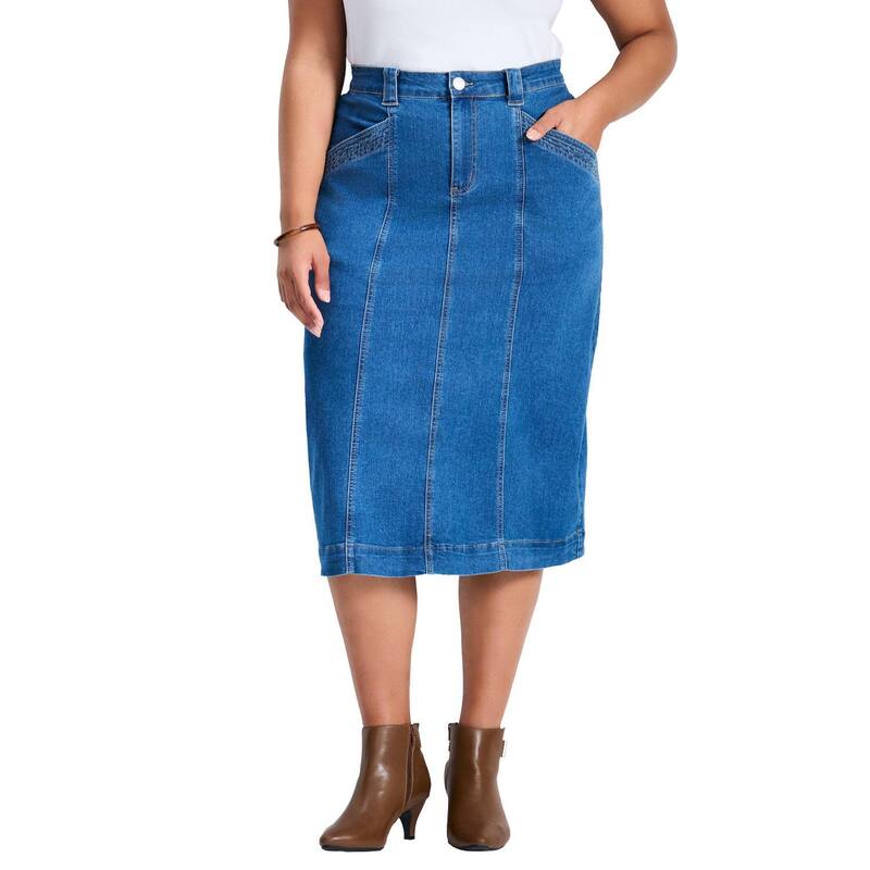 アベニュー レディース 下つ方スコート 付け加える大いさ ジーンズ Avenue Women\u0027s Plusize Taylah Denim Skirt Mid Wash ジーンズ ボトムス-レディースファッション