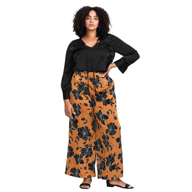 アベニュー レディース ボトムス カジュアルパンツ ワイドレッグ プラスサイズ サテン Avenue Women's Plusize Goldi Wide Leg Satin Pant Golden Hour｜ReVida 店