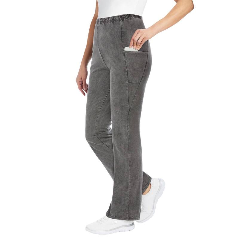 ウーマン ウィズイン レディース ボトムス カジュアルパンツ ブーツカット プラスサイズ プチ ブーツ Woman Within Women's Plusize Petite Pocket Bootcut Legging Black Wash ブラック