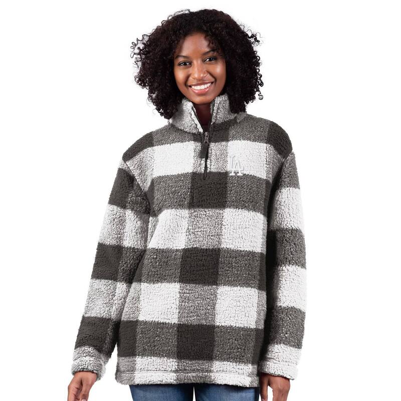 ジースリー フォーハー バイ カール バンクス レディース トップス Tシャツ ジャケット Women's G-III 4Her by Carl Banks Gray Los Angeles Dodgers 24/7 Plaid Quarter-Zip Sherpa Jacket Lad Grey グレー