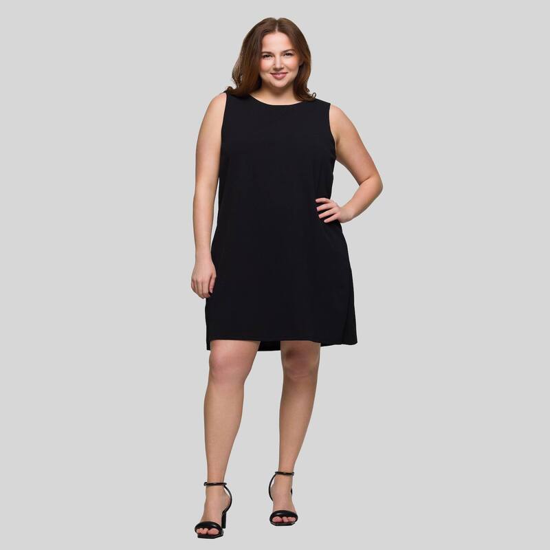 24 セブンコンフォート レディース トップス ワンピース プラスサイズ ミニ ノースリーブ Plusize 24Seven Comfort Apparel Sleeveless Mini Shift Dress Black ブラック|ReVida 店