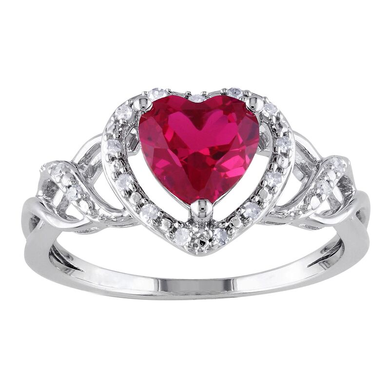 ステラ グレース レディース アクセサリー リング Stella Grace Sterling Silver Lab-Created Ruby & 1/10 Carat.W. Diamond Heart Ring Sterling シルバー