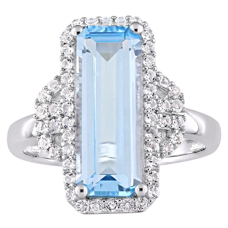 ステラ グレース レディース アクセサリー リング Stella Grace Sterling Silver Octagon-Shape Sky Blue Topaz & White Topaz Halo Ring Sterling ホワイト の商品写真