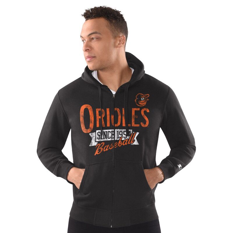 スターター メンズ トップス Tシャツ フーデッドジャケット Men'starter Black Baltimore Orioles Distressed Full-Zip Hooded Jacket Orl Black ブラック
