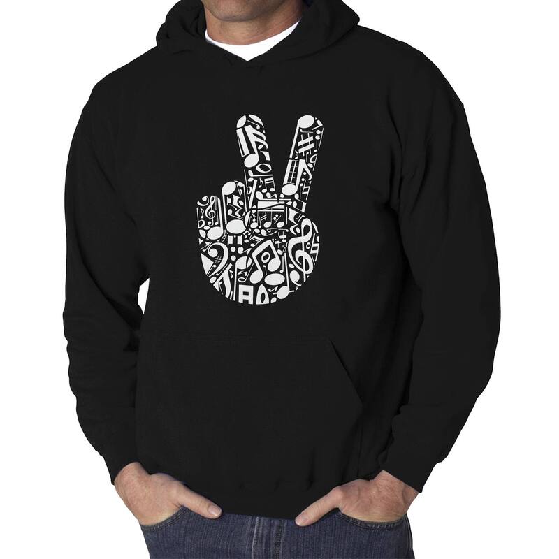 エルエーポップアート メンズ トップス Tシャツ スウェット LA Pop Art Peace Finger Notes - Men's Word Art Hooded Sweatshirt Black ブラック｜ReVida 店