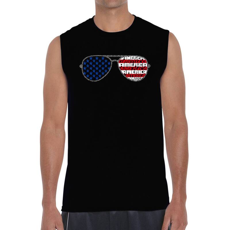 エルエーポップアート メンズ トップス Tシャツ ノースリーブ LA Pop Art Americana Sunglasses - Men's Word Art Sleeveless T-Shirt Black ブラック|ReVida 店