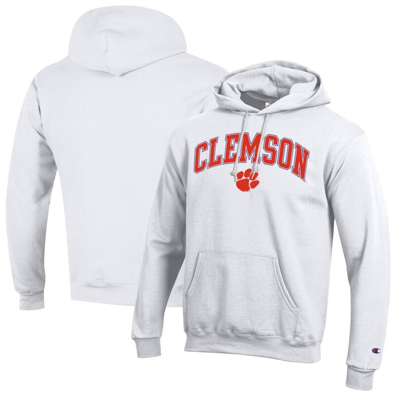 チャンピオン メンズ トップス Tシャツ ロゴ フリース パーカー Men'sChampion White Clemson Tigers Arched Logo Fleece Pullover Hoodie Clm White ホワイト｜ReVida 店