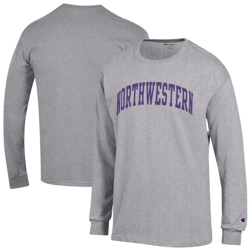 チャンピオン メンズ トップス Tシャツ Men's Champion Heather Gray Northwestern Wildcats Basic Arch Long Sleeve T-Shirt Nwt Grey グレー