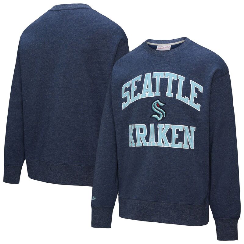 ミッチェル&ネス メンズ トップス Tシャツ スウェット フリース Men's Mitchell & Ness Deep Sea Blue Seattle Kraken Playoff Win Fleece Pullover Sweatshirt Krk Navy ネイビー