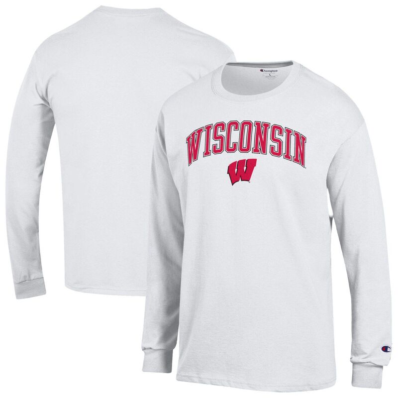 チャンピオン メンズ トップス Tシャツ ロゴ Men'sChampion White Wisconsin Badgers Arch Over Logo Long Sleeve T-Shirt Wis White ホワイト