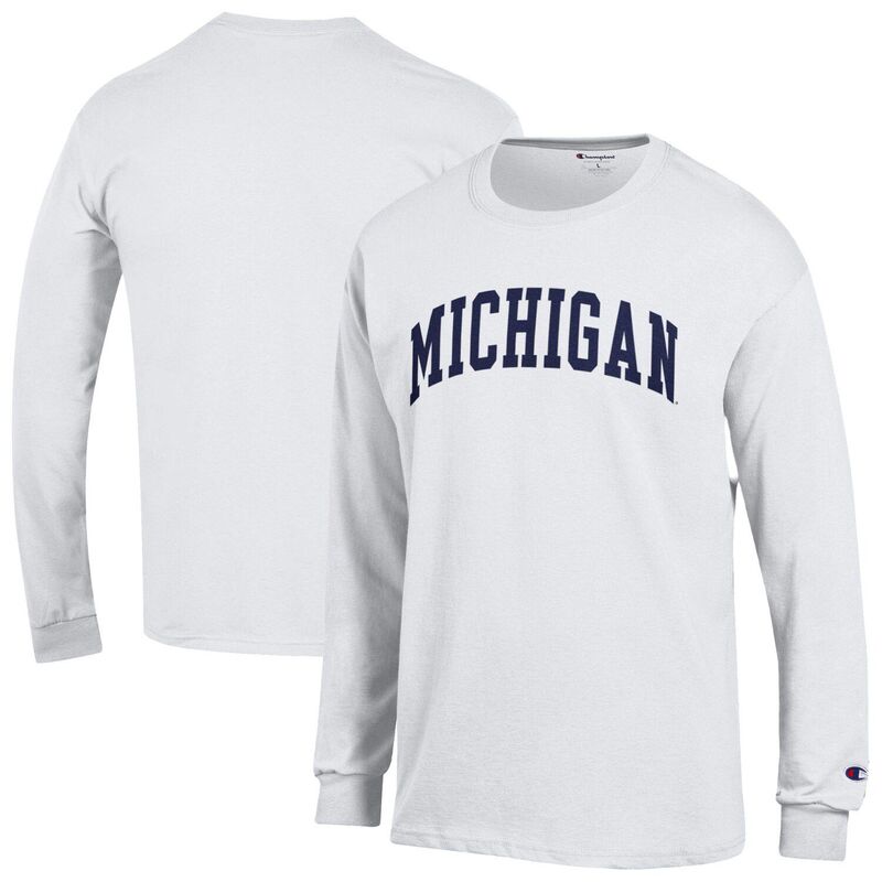 チャンピオン メンズ トップス Tシャツ Men's Champion White Michigan Wolverines Basic Arch Long Sleeve T-Shirt Mic White ホワイト