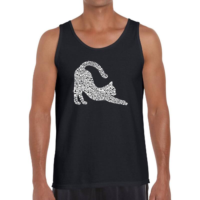 エルエーポップアート メンズ トップス Tシャツ LA Pop Art Stretching Cat - Men's Word Artank Top Black ブラック