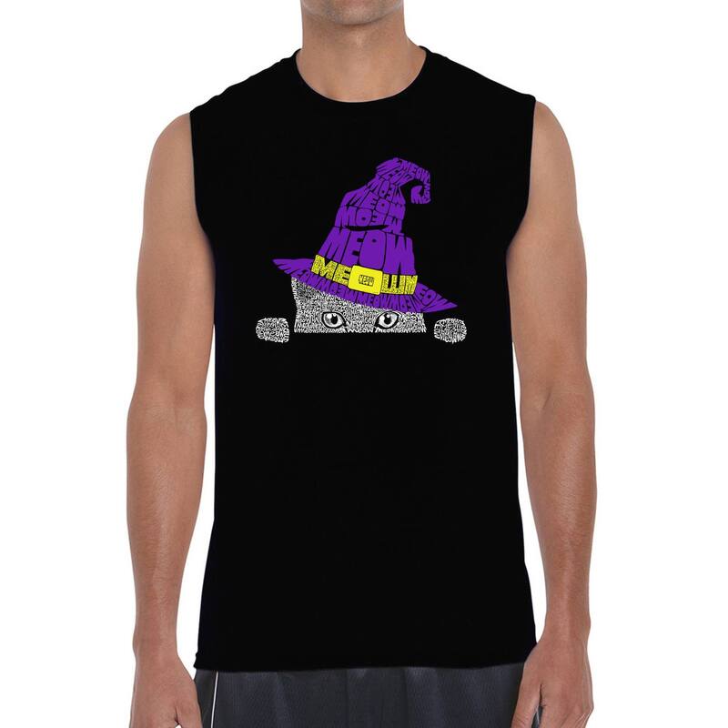 エルエーポップアート メンズ トップス Tシャツ ノースリーブ LA Pop Art Peeking Witch Cat - Men's Word Art Sleeveless T-shirt Black ブラック