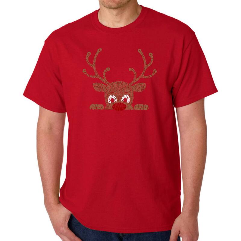 エルエーポップアート メンズ トップス Tシャツ LA Pop Art Peeking Reindeer - Men's Word Art-Shirt Red レッド