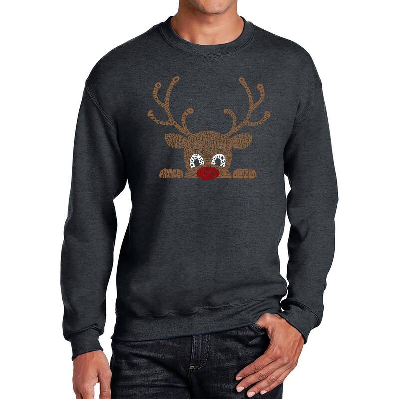 エルエーポップアート メンズ トップス Tシャツ クルーネック スウェット LA Pop Art Peeking Reindeer - Men's Word Art Crewneck Sweatshirt Grey グレー