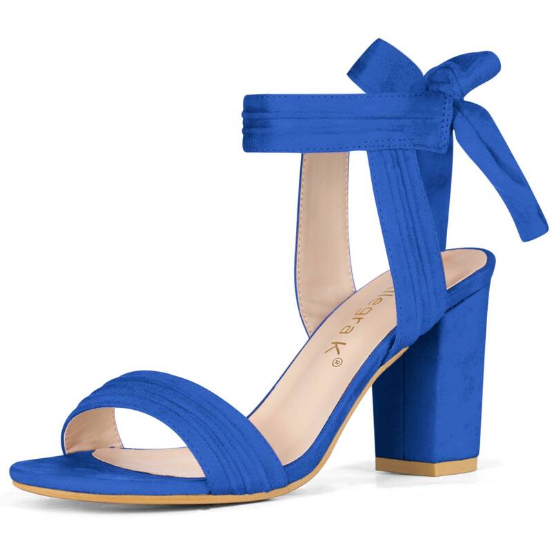 アレグラ ケー レディース シューズ パンプス サンダル アンクル ヒール ALLEGRA K Women Open Toe Ankle Tie Back Chunky Heel Sandals Deep Blue ブルー