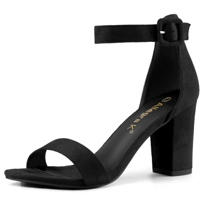 アレグラ ケー レディース シューズ パンプス サンダル アンクル ヒール ALLEGRA K Women's Open Toe High Chunky Heel Buckle Ankle Strap Sandals Black ブラック
