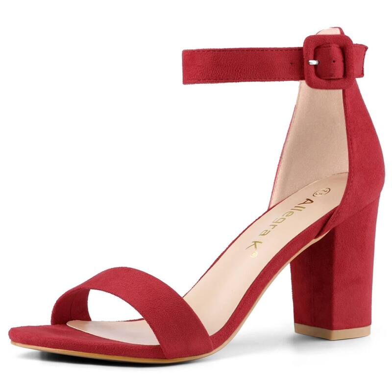 アレグラ ケー レディース シューズ パンプス サンダル アンクル ヒール ALLEGRA K Women's Open Toe High Chunky Heel Buckle Ankle Strap Sandals Red レッド