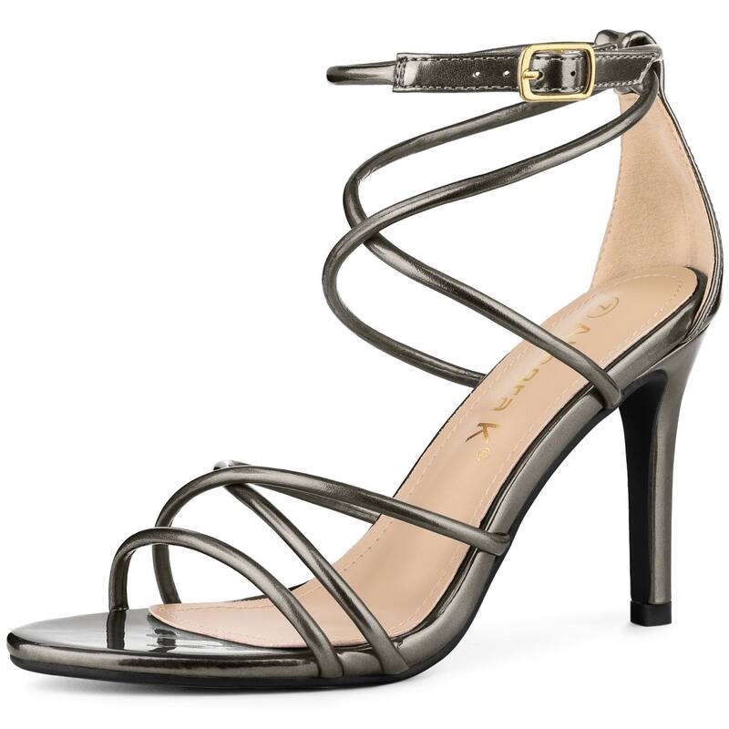 アレグラ ケー レディース シューズ パンプス サンダル ヒール ALLEGRA K Women's Open Toe Strappy Strapstiletto Heel Sandals Gunmetal ガンメタル｜ReVida 店