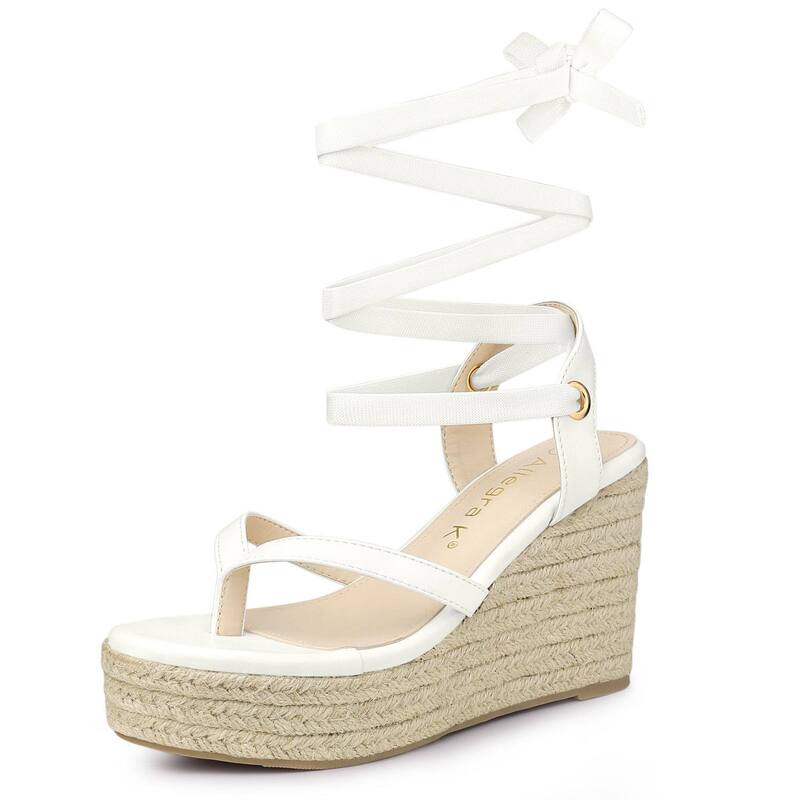 アレグラ ケー レディース シューズ サンダル プラットフォーム ALLEGRA K Women's Platform Strappy Slingback Flip Flops Wedge Sandals White ホワイト